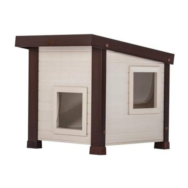 Outdoor Feral Cat House for Multiple Cats, Vinyl Doors, Moisture-Resistant