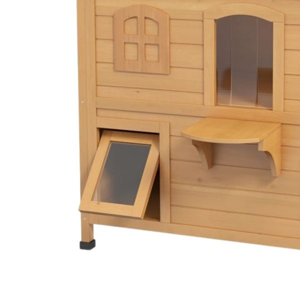 2-Story Outdoor Wooden Cat House with Escape Door